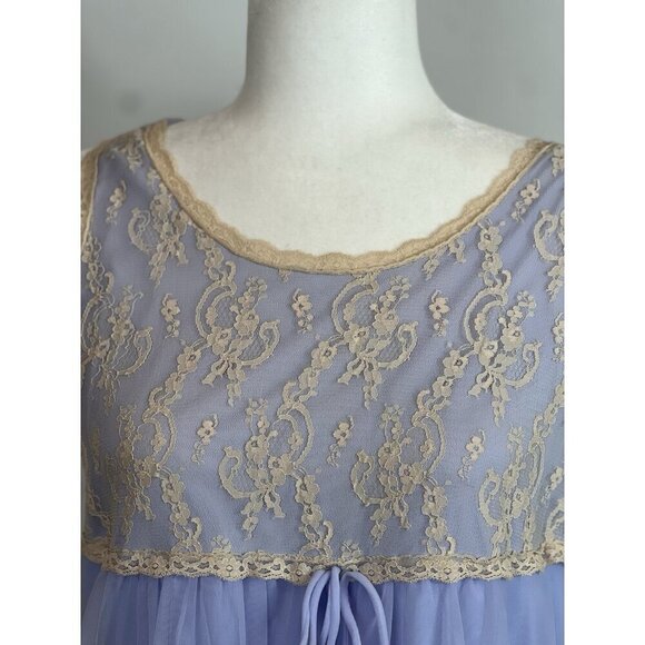 Vintage Aristocraft Blue Lace Nightgown Medium 1960s Retro Sheer Lined - Picture 3 of 8